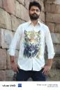 Mens designer shirts white color on lion face print