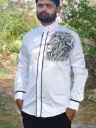 Mens Designer Shirt White shirt on side lion face print