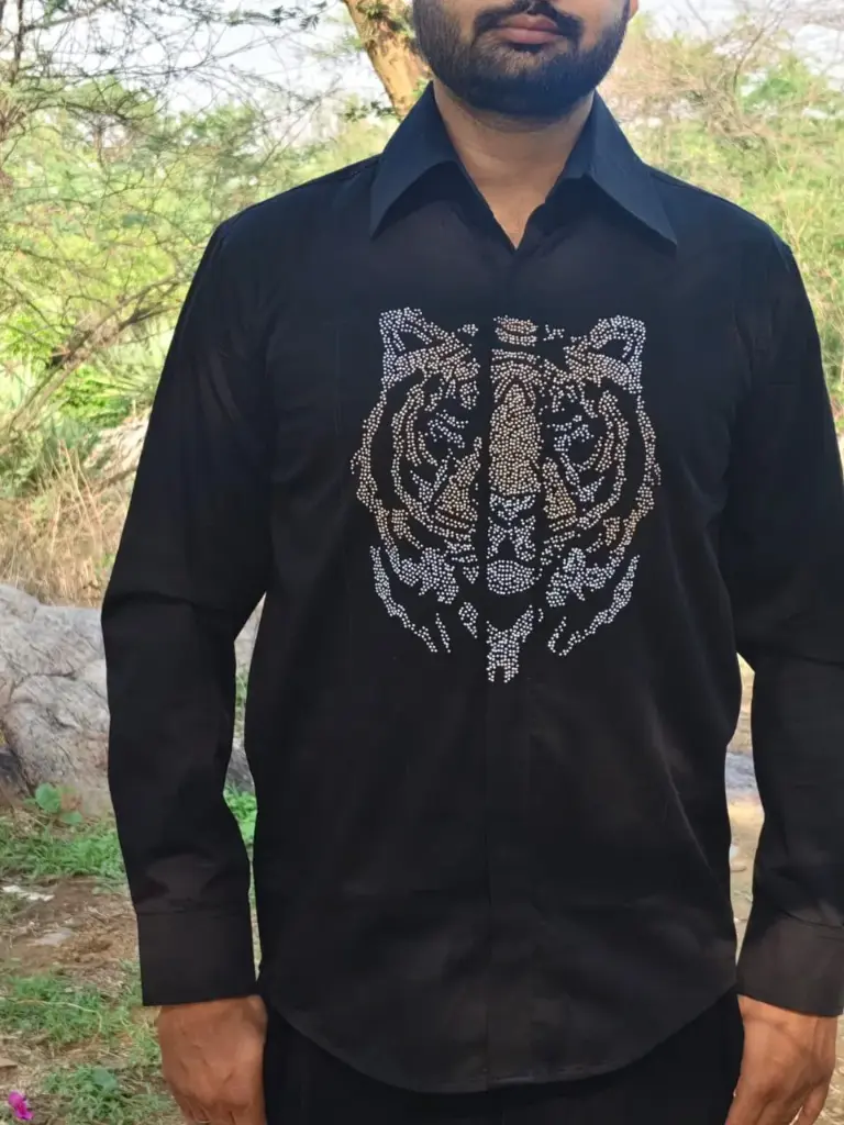 Mens Designer Shirt Block Shirt on lion face servo Saki