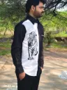 Mens Designer Shirt Black and White on lion vinyl print