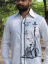 Mens Designer Shirt White Shirt on road light cycle print