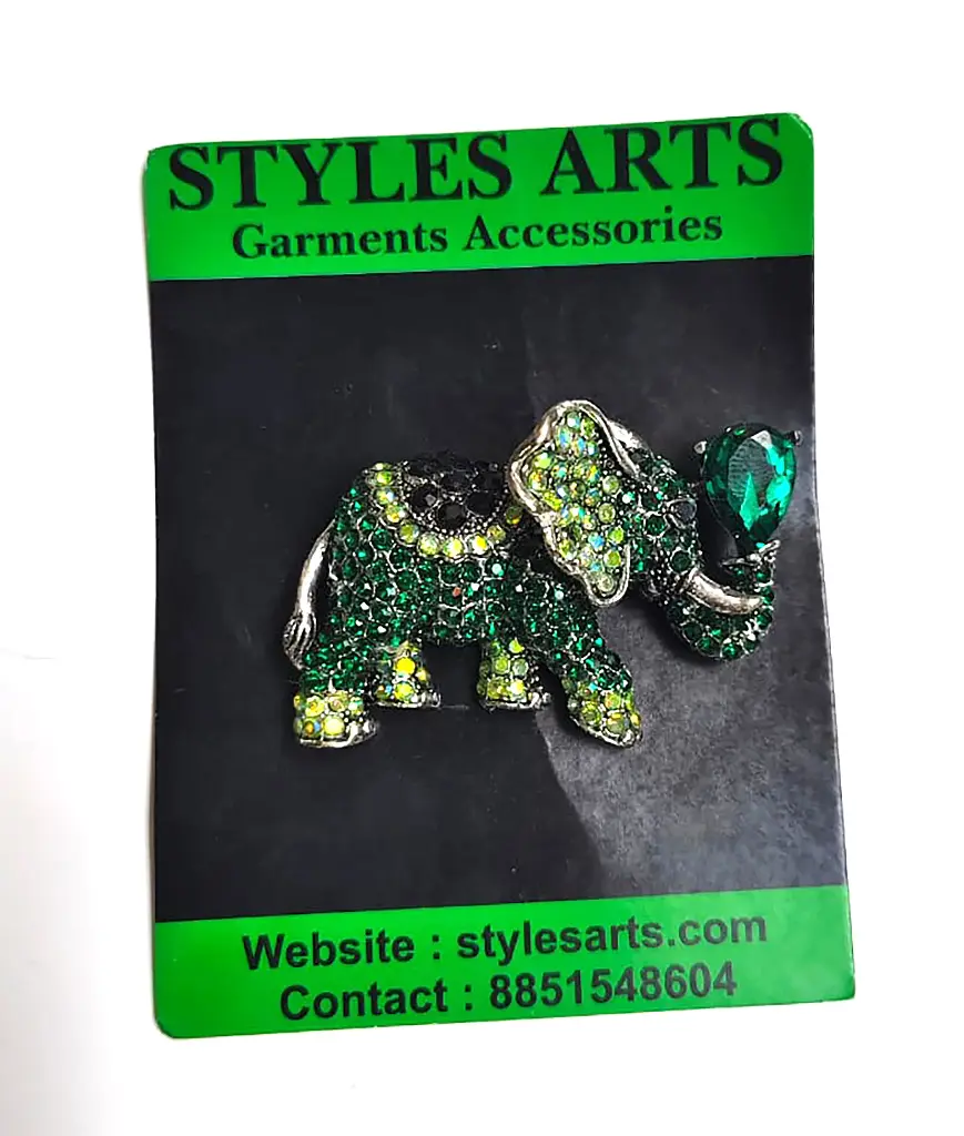 Metal Brooch elephant  green color BM001