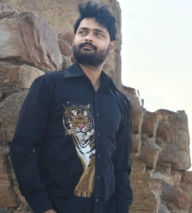 Designer Shirt Black color hand work lion