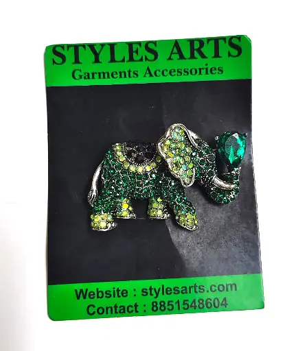 Metal Brooch elephant  green color BM001