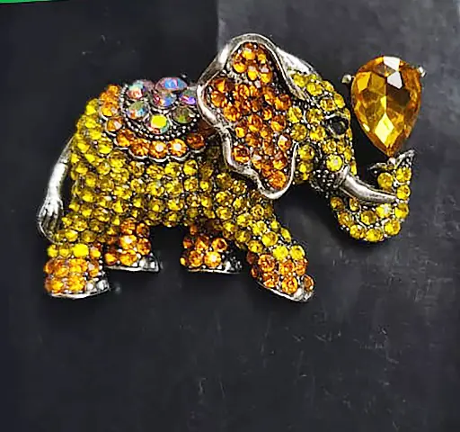 Metal Brooch Elephant Yellow Color BM002